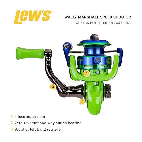  Wally Marshall Speed Shooter Spinning Reel Clam, Size 100 Reel, One-Piece Graphite Frame with Graphite Sideplate