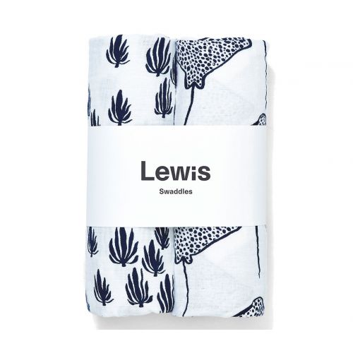  Lewis LLC Lewis 2-Piece Organic Cotton Muslin Swaddles Seaweed and Stingray Prints 100% GOTS Certified Organic...