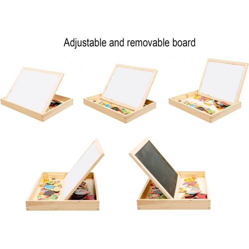  [아마존베스트]Lewo Wooden Kids Educational Toys Magnetic Easel Double Side Dry Erase Board Puzzles Games for Boys Girls