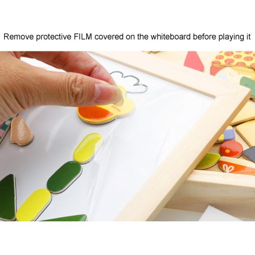  [아마존베스트]Lewo Wooden Kids Educational Toys Magnetic Easel Double Side Dry Erase Board Puzzles Games for Boys Girls