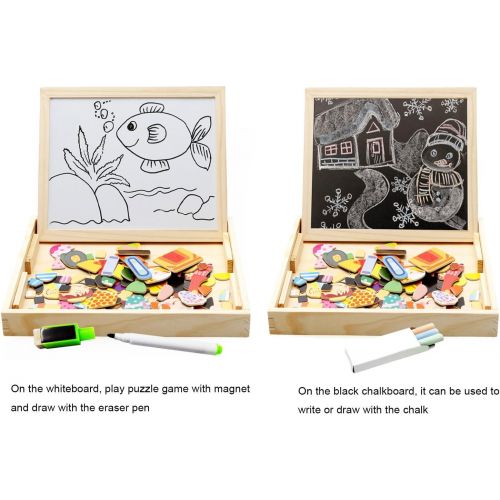  [아마존베스트]Lewo Wooden Kids Educational Toys Magnetic Easel Double Side Dry Erase Board Puzzles Games for Boys Girls