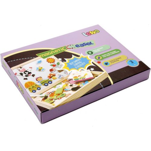  [아마존베스트]Lewo Wooden Kids Educational Toys Magnetic Easel Double Side Dry Erase Board Puzzles Games for Boys Girls