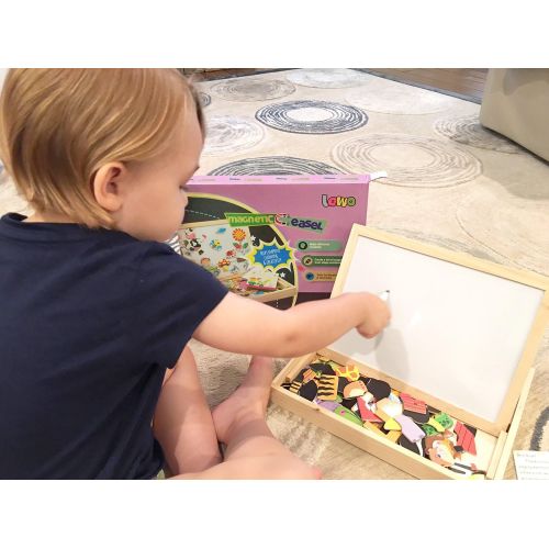  [아마존베스트]Lewo Wooden Kids Educational Toys Magnetic Easel Double Side Dry Erase Board Puzzles Games for Boys Girls