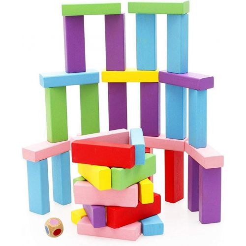  [아마존베스트]Lewo Wooden Stacking Board Games Building Blocks for Kids - 48 Pieces