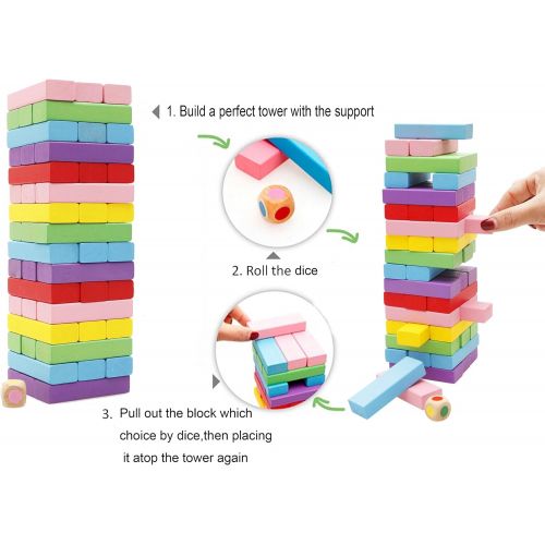  [아마존베스트]Lewo Wooden Stacking Board Games Building Blocks for Kids - 48 Pieces