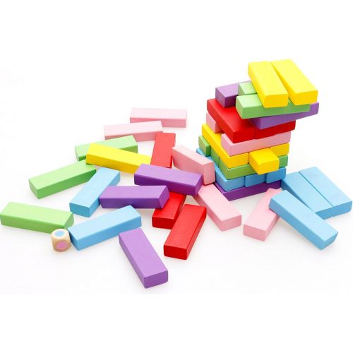  [아마존베스트]Lewo Wooden Stacking Board Games Building Blocks for Kids - 48 Pieces