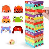 [아마존베스트]Lewo Colored Stacking Game Wooden Building BlocksTower Board Games for Kids Adults 54 Pieces (Colorful Stacking Gane)