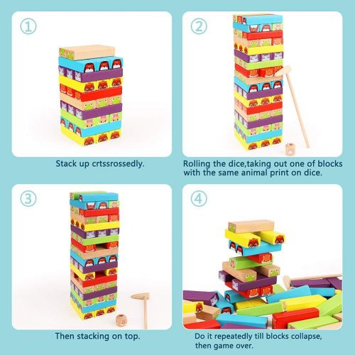  [아마존베스트]Lewo Colored Stacking Game Wooden Building BlocksTower Board Games for Kids Adults 54 Pieces (Colorful Stacking Gane)