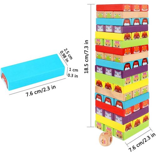  [아마존베스트]Lewo Colored Stacking Game Wooden Building BlocksTower Board Games for Kids Adults 54 Pieces (Colorful Stacking Gane)