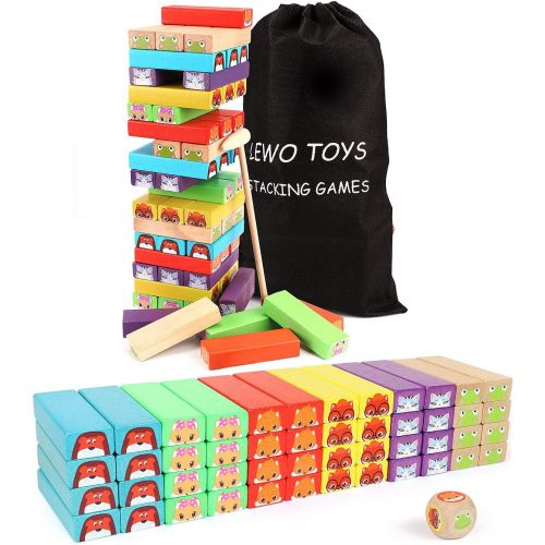  [아마존베스트]Lewo Colored Stacking Game Wooden Building BlocksTower Board Games for Kids Adults 54 Pieces (Colorful Stacking Gane)