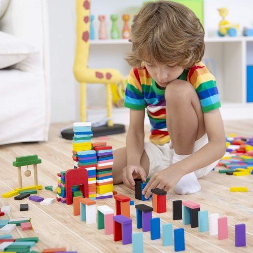  [아마존베스트]Lewo 1000 Pcs Wooden Dominoes Set for Kids Building Blocks Racing Tile Games with Storage Bag