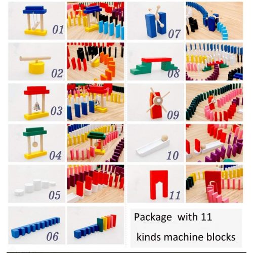  [아마존베스트]Lewo 1000 Pcs Wooden Dominoes Set for Kids Building Blocks Racing Tile Games with Storage Bag