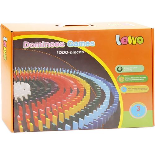  [아마존베스트]Lewo 1000 Pcs Wooden Dominoes Set for Kids Building Blocks Racing Tile Games with Storage Bag