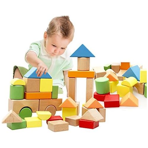  [아마존베스트]Lewo Large Wooden Blocks Construction Building Toys Set Stacking Bricks Board Games 32 Pieces