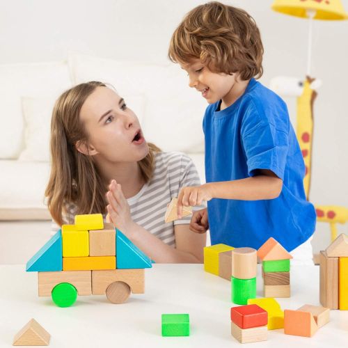  [아마존베스트]Lewo Large Wooden Blocks Construction Building Toys Set Stacking Bricks Board Games 32 Pieces