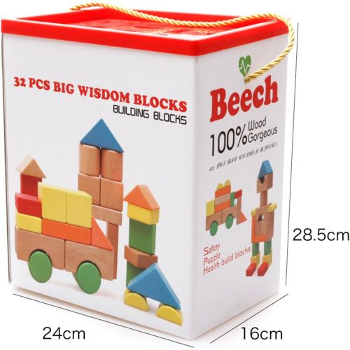  [아마존베스트]Lewo Large Wooden Blocks Construction Building Toys Set Stacking Bricks Board Games 32 Pieces