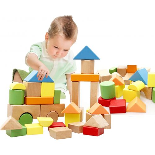  [아마존베스트]Lewo Large Wooden Blocks Construction Building Toys Set Stacking Bricks Board Games 32 Pieces