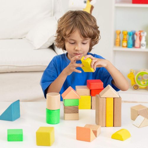  [아마존베스트]Lewo Large Wooden Blocks Construction Building Toys Set Stacking Bricks Board Games 32 Pieces