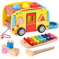 [아마존베스트]Lewo Pounding Bench with Slide Out Xylophone Wooden Pounding Toy Early Educational Toys for Kids Toddlers