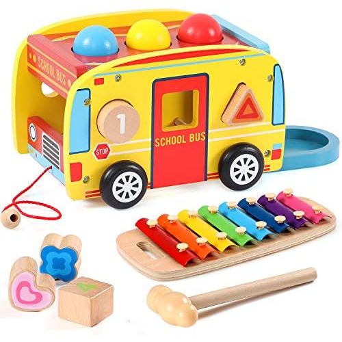  [아마존베스트]Lewo Pounding Bench with Slide Out Xylophone Wooden Pounding Toy Early Educational Toys for Kids Toddlers