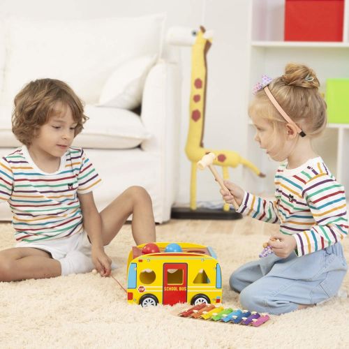  [아마존베스트]Lewo Pounding Bench with Slide Out Xylophone Wooden Pounding Toy Early Educational Toys for Kids Toddlers