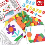 [아마존핫딜]Lewo 203 Stuecke Holzpuzzle Tangram Geometrische Formen Puzzle Lernspielzeug fuer Kinder mit 15 Doppelseitigen Musterkarten