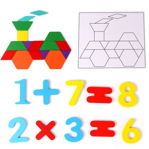  [아마존 핫딜]  [아마존핫딜]Lewo 203 Stuecke Holzpuzzle Tangram Geometrische Formen Puzzle Lernspielzeug fuer Kinder mit 15 Doppelseitigen Musterkarten