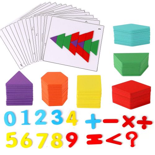  [아마존 핫딜]  [아마존핫딜]Lewo 203 Stuecke Holzpuzzle Tangram Geometrische Formen Puzzle Lernspielzeug fuer Kinder mit 15 Doppelseitigen Musterkarten