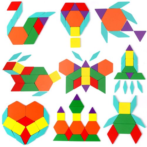  [아마존 핫딜]  [아마존핫딜]Lewo 203 Stuecke Holzpuzzle Tangram Geometrische Formen Puzzle Lernspielzeug fuer Kinder mit 15 Doppelseitigen Musterkarten