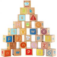 Lewo Wooden ABC Blocks Building Games Extra-Large 26 PCS Alphabet Letters Block Set Montessori Educational Toys for Kids Toddlers