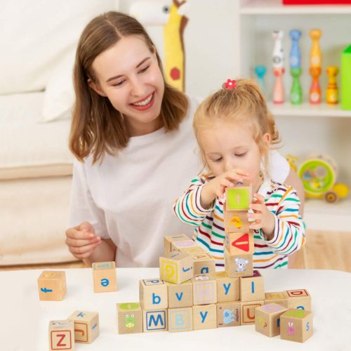  Lewo Wooden ABC Blocks Building Games Extra-Large 26 PCS Alphabet Letters Block Set Montessori Educational Toys for Kids Toddlers