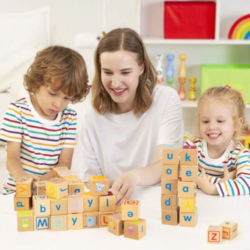  Lewo Wooden ABC Blocks Building Games Extra-Large 26 PCS Alphabet Letters Block Set Montessori Educational Toys for Kids Toddlers