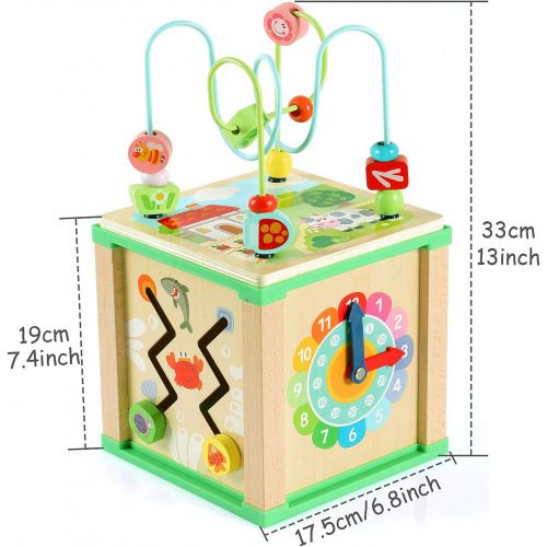  Lewo Wooden Activity Cube Bead Maze Shapes Sorter Educational Toys for Toddler Kids