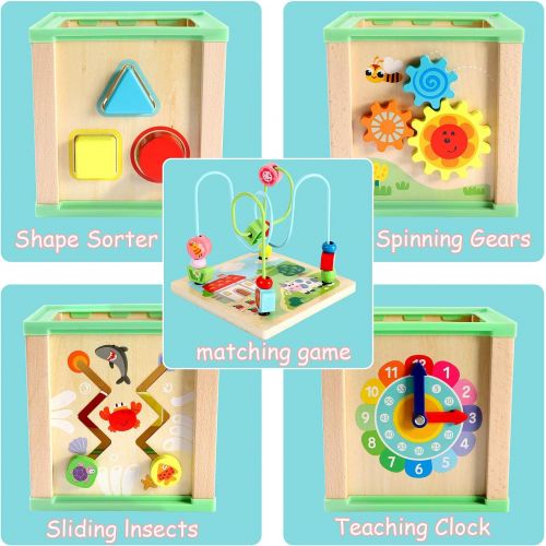  Lewo Wooden Activity Cube Bead Maze Shapes Sorter Educational Toys for Toddler Kids