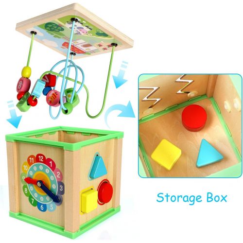  Lewo Wooden Activity Cube Bead Maze Shapes Sorter Educational Toys for Toddler Kids