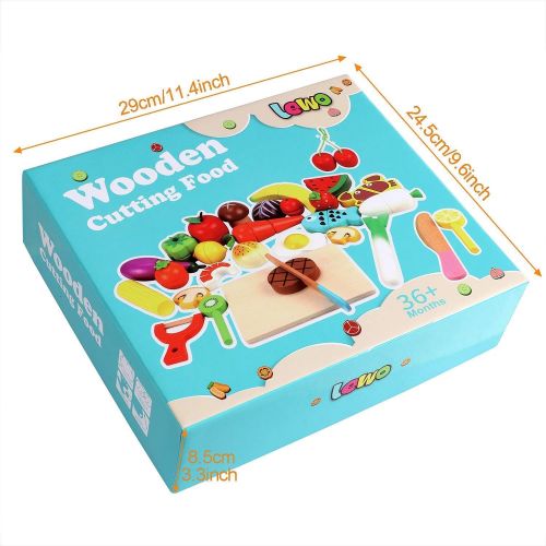  Lewo 33 Pcs Play Food Toys Cutting Fruit Vegetables Set Magnetic Wooden Cooking Food Pretend Play Kitchen Kits Early Educational Toys for Toddlers Boys Girls Kids