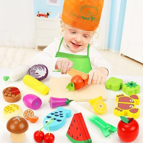  Lewo 33 Pcs Play Food Toys Cutting Fruit Vegetables Set Magnetic Wooden Cooking Food Pretend Play Kitchen Kits Early Educational Toys for Toddlers Boys Girls Kids