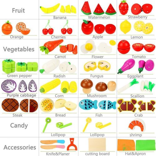  Lewo 33 Pcs Play Food Toys Cutting Fruit Vegetables Set Magnetic Wooden Cooking Food Pretend Play Kitchen Kits Early Educational Toys for Toddlers Boys Girls Kids