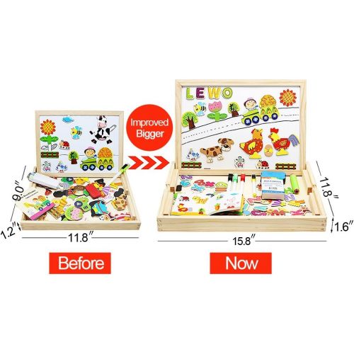  Lewo Wooden Large Educational Toys Magnetic Letters Numbers Animals Learning Puzzle Games Drawing Board with Writing Drawing Doodle Side Dry Erase Board for Kids (Puzzle Game)