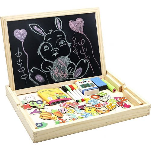  Lewo Wooden Large Educational Toys Magnetic Letters Numbers Animals Learning Puzzle Games Drawing Board with Writing Drawing Doodle Side Dry Erase Board for Kids (Puzzle Game)