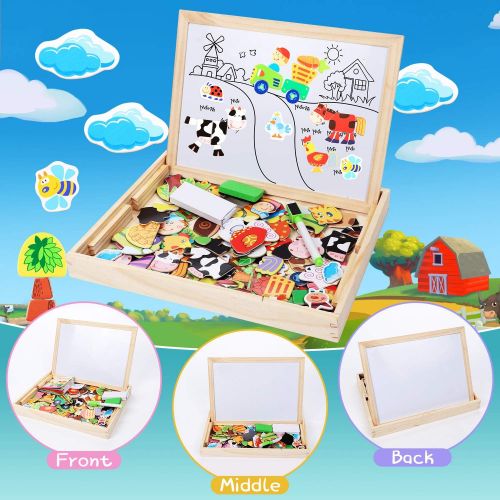  [아마존베스트]Lewo Wooden Kids Educational Toys Magnetic Easel Double Side Dry Erase Board Puzzles Games for Boys Girls