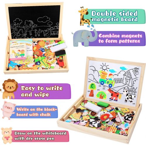  [아마존베스트]Lewo Wooden Kids Educational Toys Magnetic Easel Double Side Dry Erase Board Puzzles Games for Boys Girls