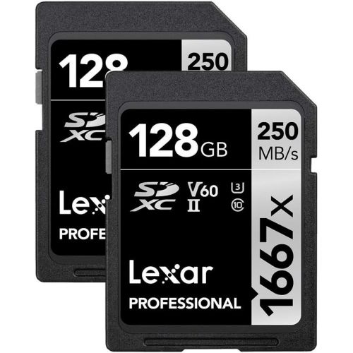  Lexar Professional 1667x 128GB (2-Pack) SDXC UHS-II Cards, Up To 250MB/s Read, for Professional Photographer, Videographer, Enthusiast (LSD128CBNA16672)
