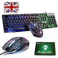 [아마존베스트]Lexon Tech Wired Keyboard and Mouse Set T6 Rainbow Backlight, USB, Ergonomic Multimedia Keyboard, 2400 dpi, 6 Keys, USB Gaming Mouse, Includes Standard Size Gaming Mouse Pads