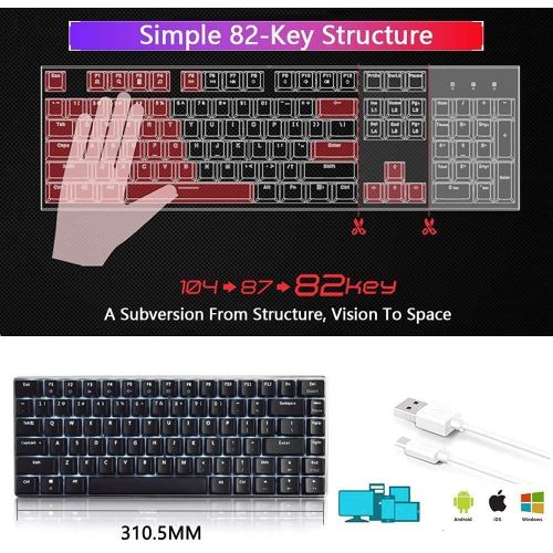  LexonElec Wired Mechanical Gaming Keyboard USB Metal Blue Switch PC Gaming Keyboard with White LED Backlit for Computer Gamers (Blue Switch, Black)