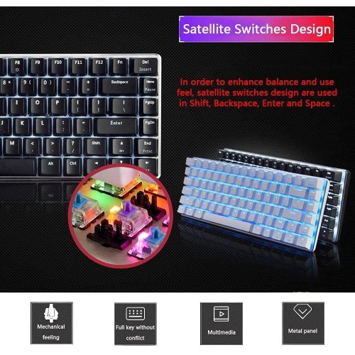  LexonElec Wired Mechanical Gaming Keyboard USB Metal Blue Switch PC Gaming Keyboard with White LED Backlit for Computer Gamers (Blue Switch, Black)