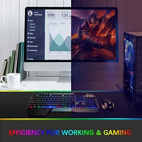  LexonElec Wireless Gaming Keyboard and Mouse,Rainbow Backlit Rechargeable Keyboard Mouse with 3800mAh Battery Metal Panel,Removable Hand Rest Mechanical Feel Keyboard and 7 Color Gaming Mute