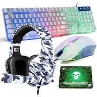 LexonElec Wired Gaming Keyboard and Mouse,4 in 1 Gaming Combo,Rainbow LED Backlit Keyboard,2400DPI 6 Button Optical Gaming Mouse,PC Gaming Headset,Gaming Mouse Pad for PC Gaming(White)