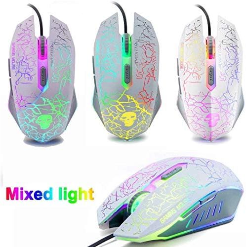  LexonElec Wired Gaming Keyboard and Mouse,4 in 1 Gaming Combo,Rainbow LED Backlit Keyboard,2400DPI 6 Button Optical Gaming Mouse,PC Gaming Headset,Gaming Mouse Pad for PC Gaming(White)