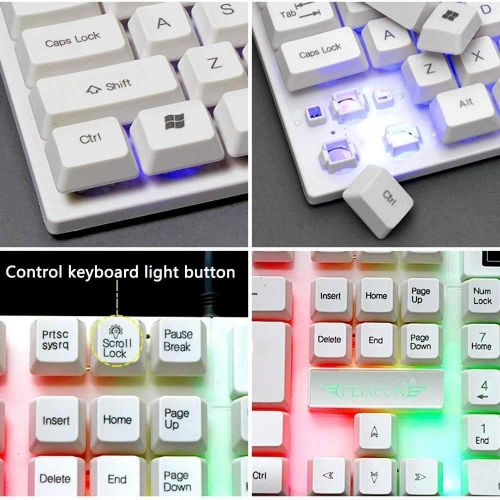  LexonElec Wired Gaming Keyboard and Mouse,4 in 1 Gaming Combo,Rainbow LED Backlit Keyboard,2400DPI 6 Button Optical Gaming Mouse,PC Gaming Headset,Gaming Mouse Pad for PC Gaming(White)